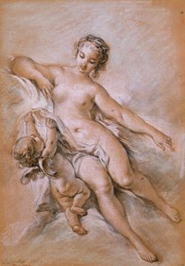 Venus ja Cupid (kynä ja liitu paperille)